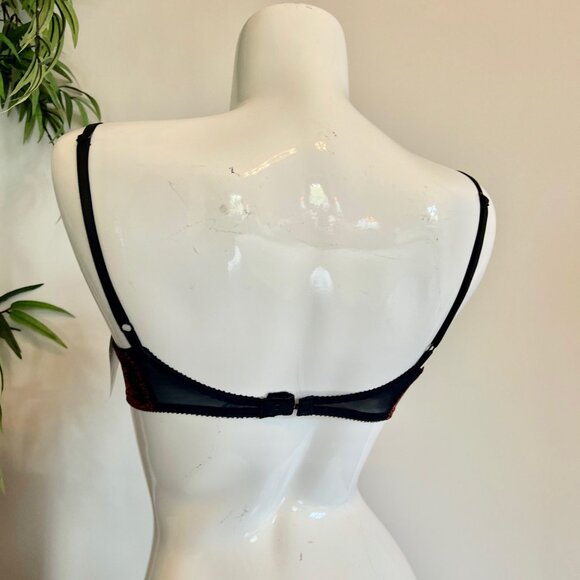 NWT Lily of France Vintage Demi Lace Bra in Hot Red Metallic & Black Lace 36C - Picture 10 of 14